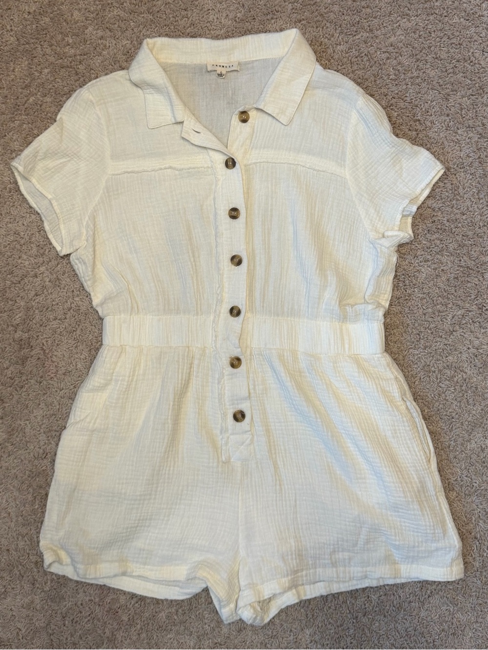 Promesa Cream Short-Sleeve Button Romper
